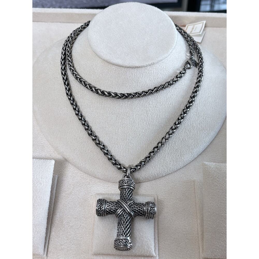 Nina Ricci Silver Toned Cross Pendant Necklace